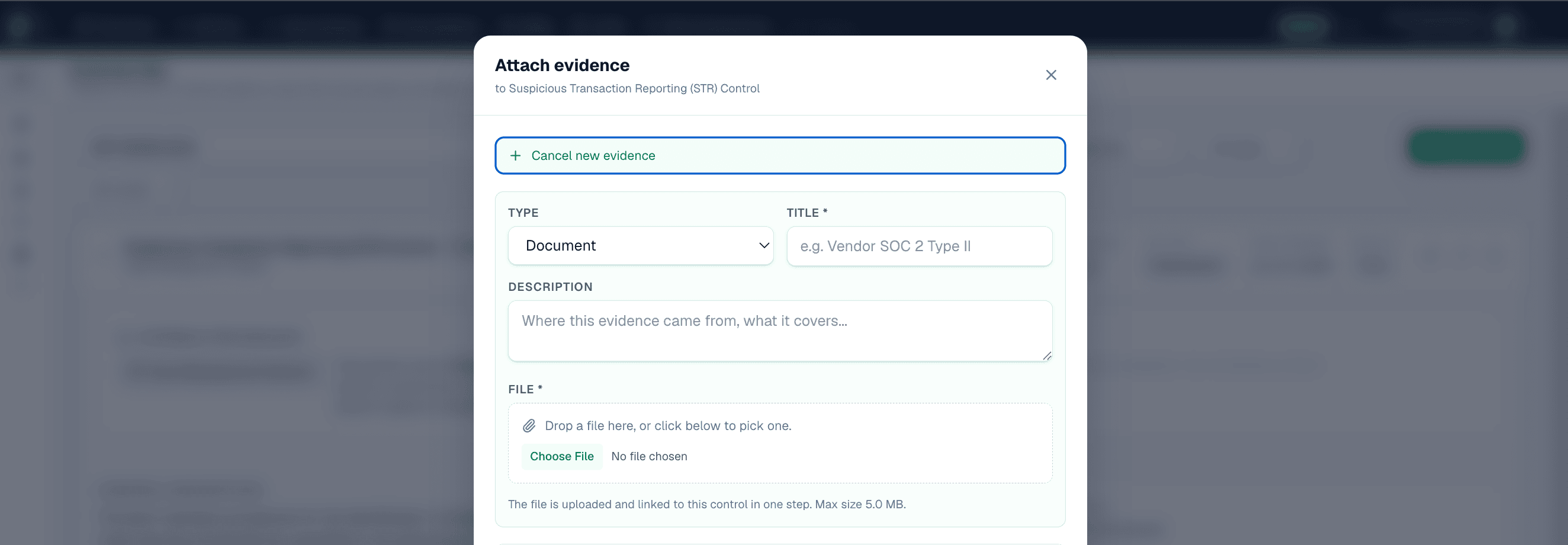 Attach-evidence modal