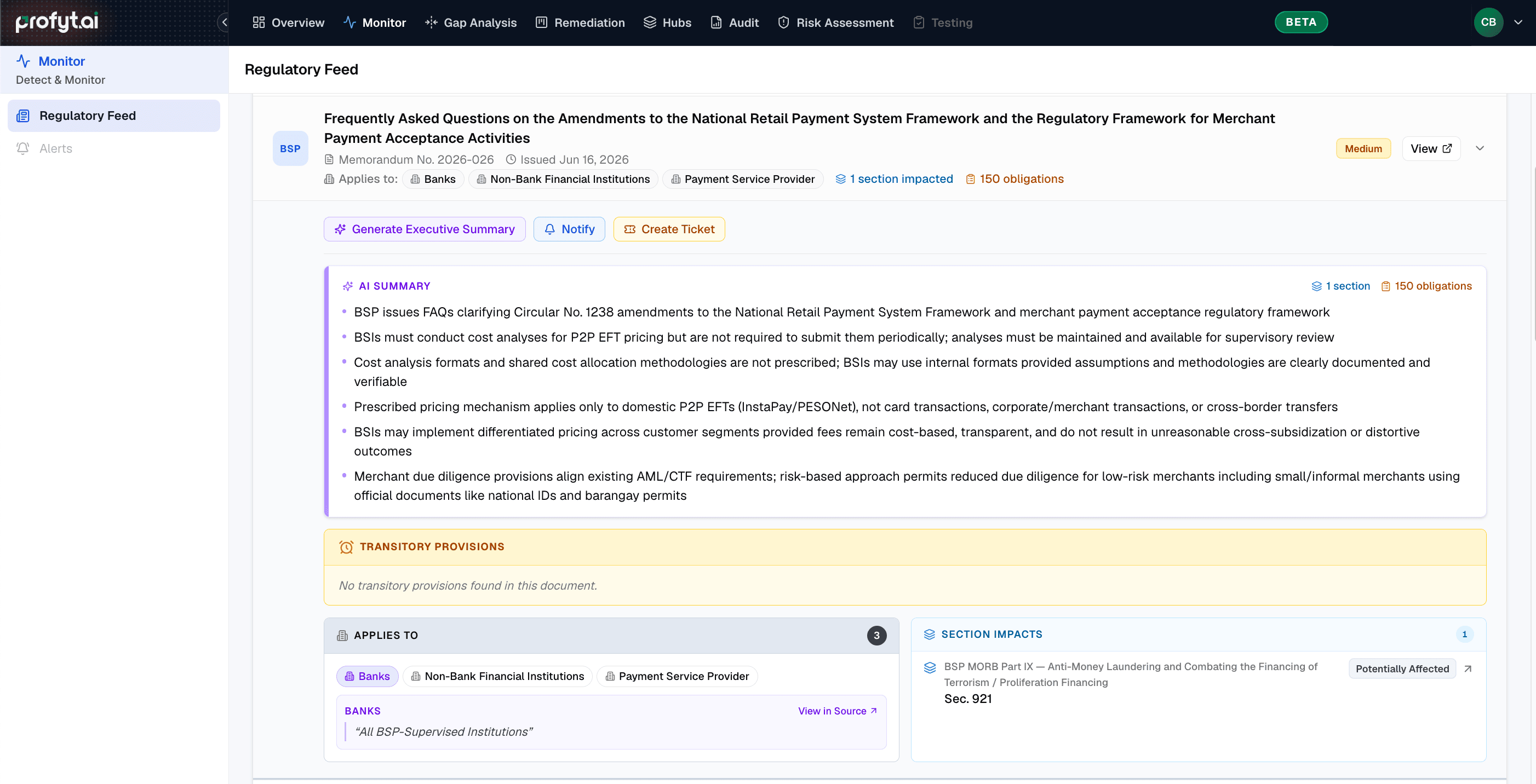 Issuance detail with summary, scope, and impacted sections