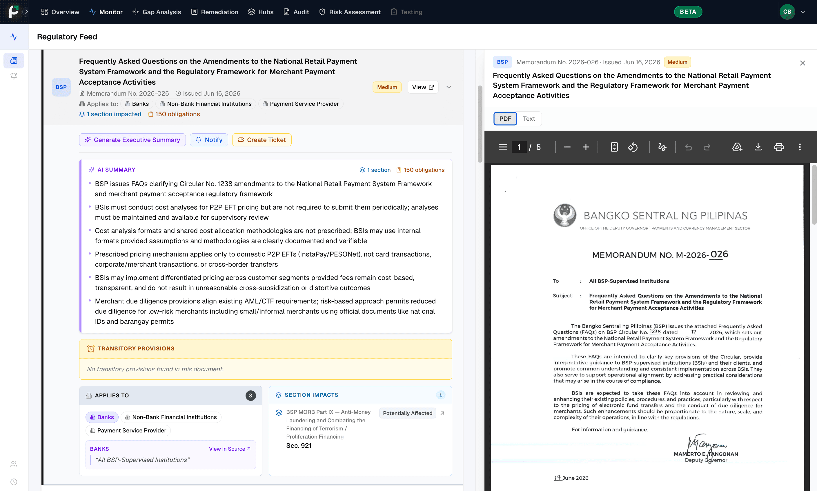 Split view of summary and original PDF